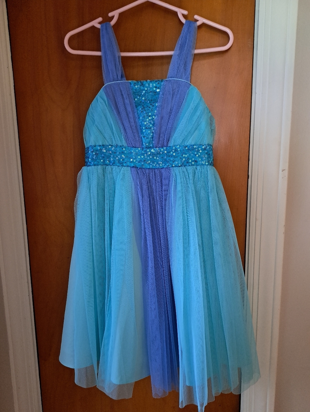 iris & ivy Aqua and Periwinkle Sequin Tulle Party Dress